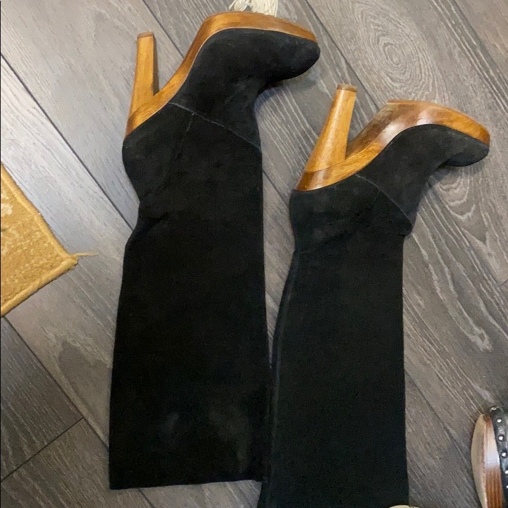 Michael Kors platform wooden heel knee boots sz8M